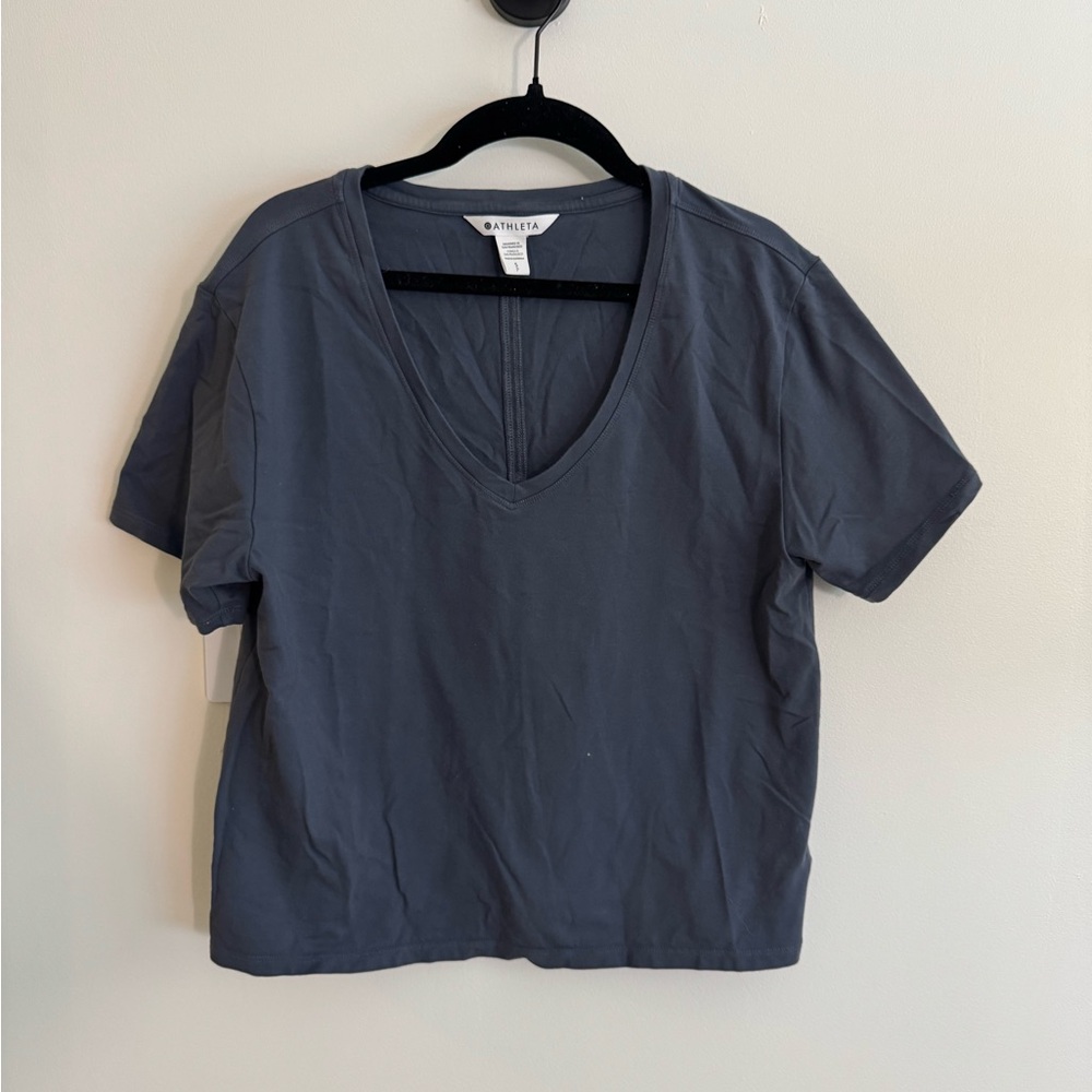 Athleta Charcoal V-Neck Short Sleeve Tee